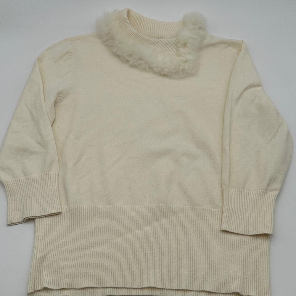 Axcess Liz‎ Claiborne Womens Beige Knit Fitted Sweater Rabbit Hair Collar Size L